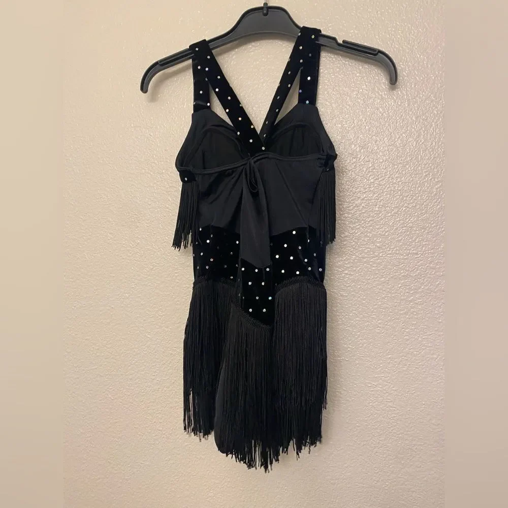 Weissman dance costume black velvet crystal fringe All That Jazz 11704 child LC